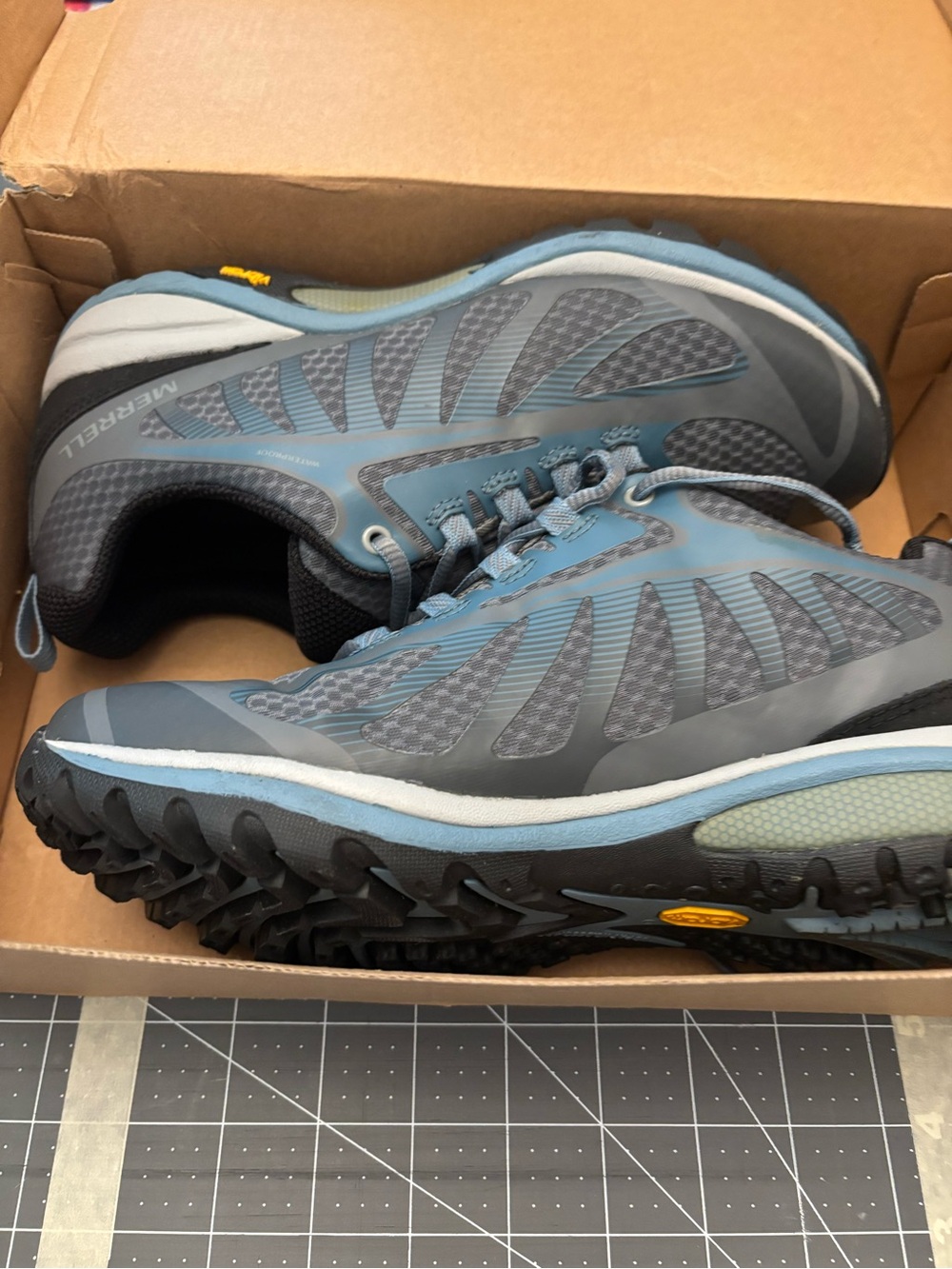 Merrell Women's Gray-Blue Trail Sneakers-Wide width-NEW in box